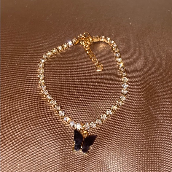 Jewelry - Black butterfly rhinestone anklet